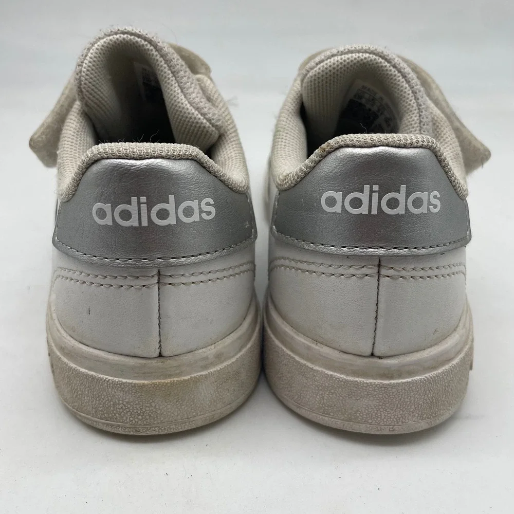 Adidas Grand Court 2.0 Kids White Silver Metallic Sneakers GW6516‎ Size 13K